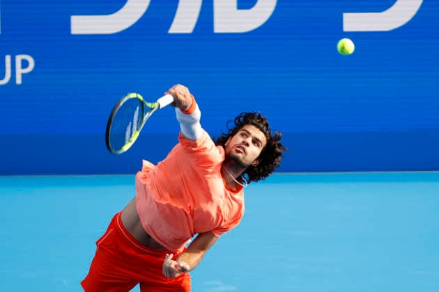 October 3, 2026, Tokyo, Japan: Carlos Alcaraz (Spain) serves against Matteo Arnaldi (Italy) during their Round of 16 match at the Kinoshita Group Japan Open Tennis Championships at Ariake Colosseum in Tokyo. The tournament runs from September 29 to October 6. Alcaraz won 7-6(6), 6-1. Tokyo Japan - ZUMAm191 20261003_aap_m191_044 Copyright: xRodrigoxReyesxMarinx