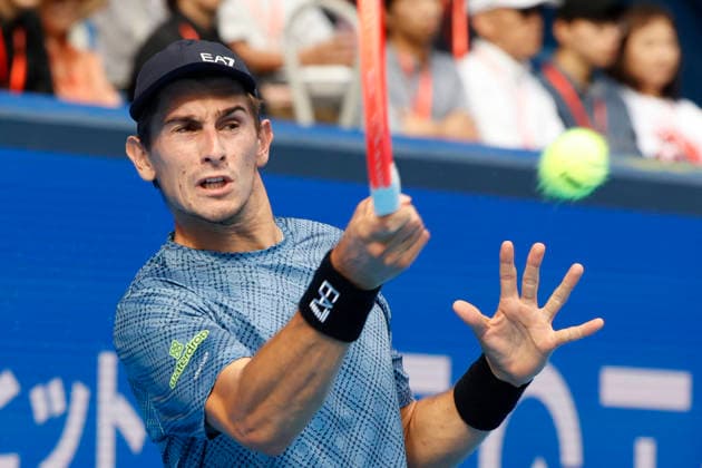 October 3, 2026, Tokyo, Japan: Matteo Arnaldi (Italy) returns a shot against Carlos Alcaraz (Spain) during their Round of 16 match at the Kinoshita Group Japan Open Tennis Championships at Ariake Colosseum in Tokyo. The tournament runs from September 29 to October 6. Alcaraz won 7-6(6), 6-1. Tokyo Japan - ZUMAm191 20261003_aap_m191_049 Copyright: xRodrigoxReyesxMarinx