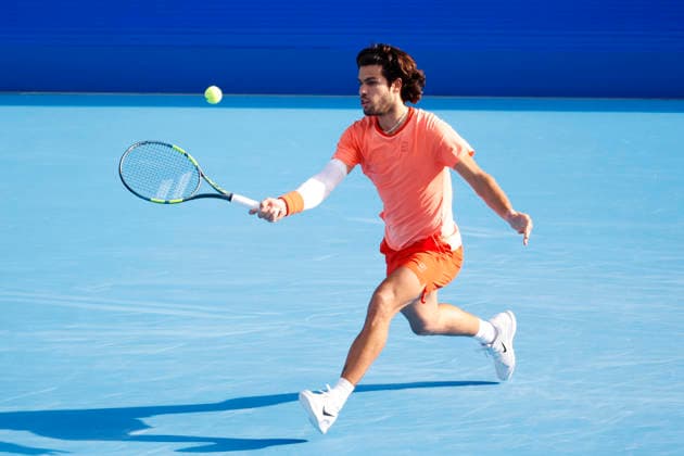 October 3, 2026, Tokyo, Japan: Carlos Alcaraz (Spain) returns a shot against Matteo Arnaldi (Italy) during their Round of 16 match at the Kinoshita Group Japan Open Tennis Championships at Ariake Colosseum in Tokyo. The tournament runs from September 29 to October 6. Alcaraz won 7-6(6), 6-1. Tokyo Japan - ZUMAm191 20261003_aap_m191_058 Copyright: xRodrigoxReyesxMarinx