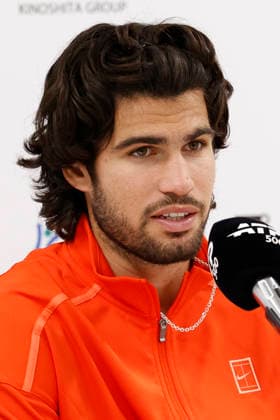 October 3, 2026, Tokyo, Japan: Carlos Alcaraz (Spain) speaks during a press conference, PK, Pressekonferenz after winning the Round of 16 match against Matteo Arnaldi (Italy) at the Kinoshita Group Japan Open Tennis Championships at Ariake Colosseum in Tokyo. The tournament runs from September 29 to October 6. Alcaraz won 7-6(6), 6-1. Tokyo Japan - ZUMAm191 20261003_aap_m191_060 Copyright: xRodrigoxReyesxMarinx