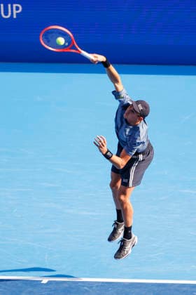 October 3, 2026, Tokyo, Japan: Matteo Arnaldi (Italy) serves against Carlos Alcaraz (Spain) during their Round of 16 match at the Kinoshita Group Japan Open Tennis Championships at Ariake Colosseum in Tokyo. The tournament runs from September 29 to October 6. Alcaraz won 7-6(6), 6-1. Tokyo Japan - ZUMAm191 20261003_aap_m191_076 Copyright: xRodrigoxReyesxMarinx