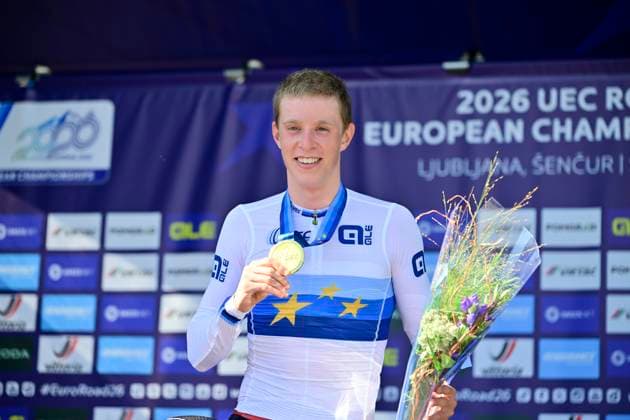 UEC 2026 Road European Championships Ljubljana 03 10 2026 LJUBLJANA, SLOVENIA - OCTOBER 03 : Dybing Elias (Norway) Martinez Aitor (Spain) and Van Den Biggelaar Jop (Netherlands) during the podium ceremony of the Men Junior cycling road race of the 2026 UEC Road European Championships Ljubljana. An UCI Continental Championships cycling race of 110,5 km with start and finish in Sencur on October 3, 2026 in Ljubljana, Slovenia, 03 10 2026 Ljubljana Slovenia  Copyright: xJanxDexMeuleneirx
