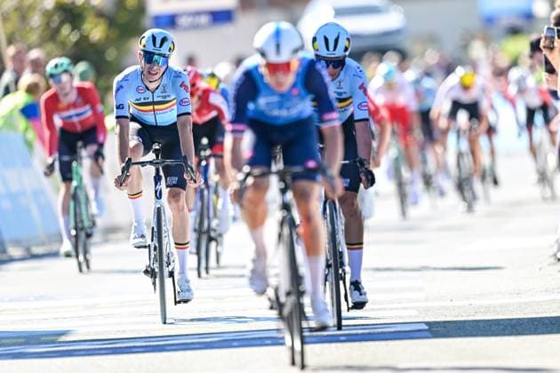 Belgium s Vic De Smet crosses the finish line at the Men juniors Road Race race (110,5 km) at the cycling UEC Road European Championships, in Ljubljana, Slovenia Saturday 3 October 2026. The UEC Road European Championships are taking place from 02 to 07 October in Ljubljana, Slovenia. DAVIDxPINTENS  x188606435x