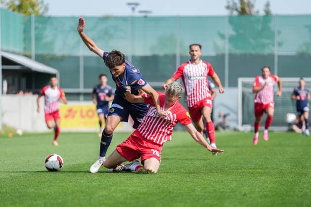 Friendly Match: SC Freiburg vs. FC Lucerne, October 3, 2026. A tackle between Lars Villiger (FC Lucerne, 27) and Matthias Ginter (SC Freiburg, 28). Friendly Match: SC Freiburg vs. FC Lucerne, Europa-Park Stadium, October 3, 2026 DFB and DFL regulations prohibit any use of photographs as image sequences and or quasi-video. Copyright: xBEAUTIFULxSPORTS Boscox