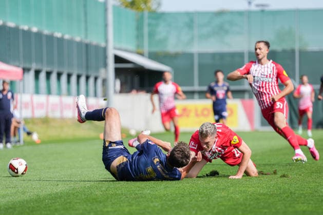 Friendly Match: SC Freiburg vs. FC Lucerne, October 3, 2026. A tackle between Lars Villiger (FC Lucerne, 27) and Matthias Ginter (SC Freiburg, 28). Friendly Match: SC Freiburg vs. FC Lucerne, Europa-Park Stadium, October 3, 2026 DFB and DFL regulations prohibit any use of photographs as image sequences and or quasi-video. Copyright: xBEAUTIFULxSPORTS Boscox