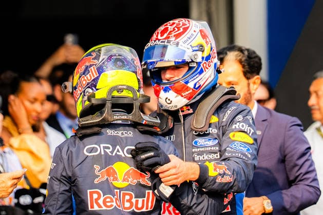 2026 Malaysian GP - Sepang Circuit - Pilots MAX VERSTAPPEN 1 (NED) of Oracle Red Bull Racing (Red Bull Racing RB22) celebrating his 49th Pole position in F1 after qualifying with ISACK HADJAR 6 (FRA) of Oracle Red Bull Racing (Red Bull Racing RB22) on Saturday during the 2026 Formula 1 Gulf Air Bahrain Grand Prix in Malaysia at Sepang International Circuit in Kuala Lumpur, Malaysia, on October 3, 2026. Photo by Antoine Lapeyre Reveries Agency ABACAPRESS.COM Kuala Lumpur Malaysia  Copyright: xAntoinexLapeyre ReveriesxAgency ABACAx