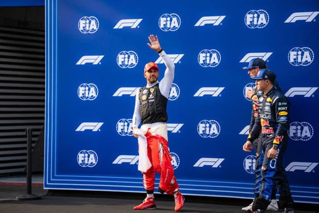 2026 Malaysian GP - Sepang Circuit - Pilots LEWIS HAMILTON 44 (GBR) of Scuderia Ferrari HP (Ferrari SF-26) MAX VERSTAPPEN 1 (NED) of Oracle Red Bull Racing (Red Bull Racing RB22) and ISACK HADJAR 6 (FRA) of Oracle Red Bull Racing (Red Bull Racing RB22) after qualifying top 3 on Saturday during the 2026 Formula 1 Gulf Air Bahrain Grand Prix in Malaysia at Sepang International Circuit in Kuala Lumpur, Malaysia, on October 3, 2026. Photo by Antoine Lapeyre Reveries Agency ABACAPRESS.COM Kuala Lumpur Malaysia  Copyright: xAntoinexLapeyre ReveriesxAgency ABACAx