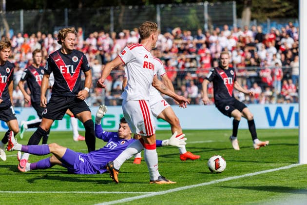 KOELN, GERMANY - OCTOBER 3, 2026: Sebastian Sebulonsen (1. FC Köln, 28) celebrating his goal during the friendly match between FC Viktoria Köln vs. 1. FC Köln at the Sportpark Hoehenberg on October 3, 2026 in Koeln, Germany. DFL REGULATIONS PROHIBIT ANY USE OF PHOTOGRAPHS AS IMAGE SEQUENCES AND OR QUASI-VIDEO. Nordrhein-Westfalen Germany Copyright: xLeahxKohringx