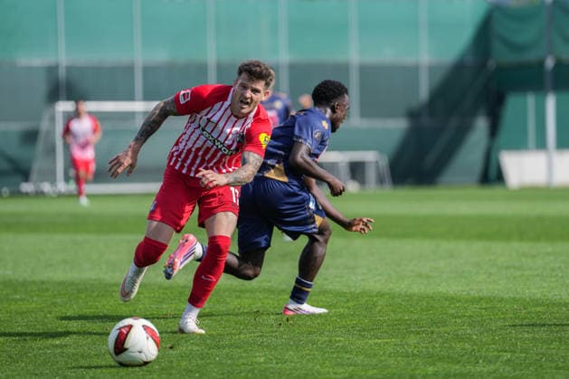 Friendly Match: SC Freiburg vs. FC Luzern, October 3, 2026. A tackle between Aurelio Oehlers (FC Luzern, No. 7) and Lukas Kübler (SC Freiburg, No. 17). Friendly Match: SC Freiburg vs. FC Luzern, Europa-Park Stadium, October 3, 2026 DFB and DFL regulations prohibit any use of photographs as image sequences and or quasi-video. Copyright: xBEAUTIFULxSPORTS Boscox