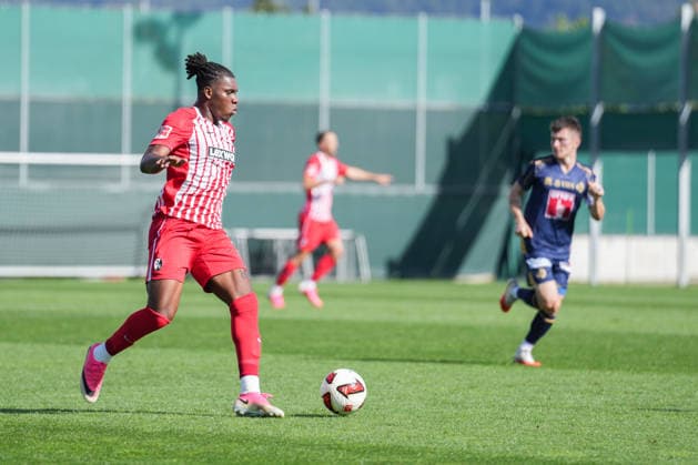 Friendly Match: SC Freiburg vs. FC Luzern, October 3, 2026. Cyriaque Irie (SC Freiburg) has the ball. Friendly Match: SC Freiburg vs. FC Luzern, Europa-Park Stadium, October 3, 2026 DFB and DFL regulations prohibit any use of photographs as image sequences and or quasi-video. Copyright: xBEAUTIFULxSPORTS Boscox