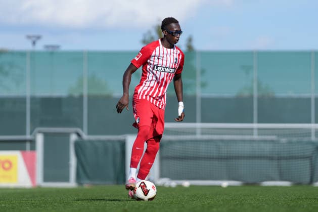Bismark Adomah, SC Freiburg II, 52 with the ball, Germany, soccer, friendly match, SC Freiburg vs. FC Lucerne, October 3, 2026, Europa-Park Stadium, training field, Freiburg, Europa-Park Stadium, training field, Baden-Württemberg, Germany Copyright: xArnexAmbergx