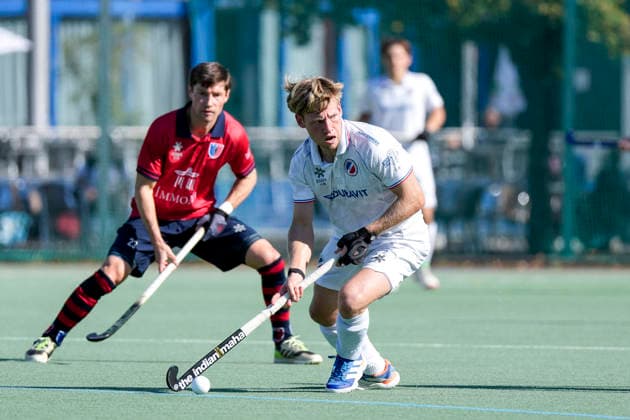 Linus Müller (MHC), 5, captain, on the ball, action, game play, October 3, 2026, Mannheim, Germany, hockey, 1st Bundesliga, men s, Mannheimer HC vs. Berliner HC xozx