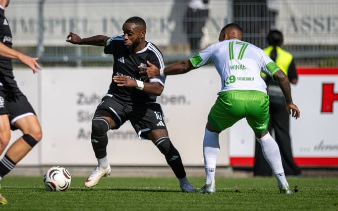 Soccer, 2026–2027 Season, Regionalliga West, October 3, 2026, Matchday 11, Men s, 1 FC Bocholt (black) vs. FC Guertsloh (white), referee: Arnold Budimbu; 1 FC Bocholt, David Winke; FC Guertsloh; Bocholt Stadium am Huenting, North Rhine-Westphalia, Germany 261003_fb_1fc-bocholt_fc-guetersloh_59439