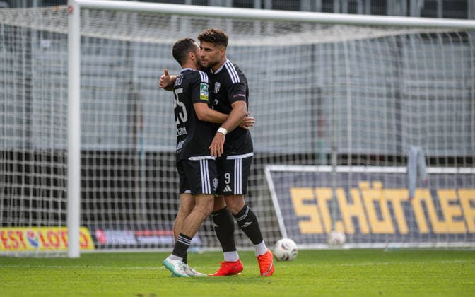 Soccer, 2026–2027 Season, Regionalliga West, October 3, 2026, Matchday 11, Men s, 1 FC Bocholt (black) vs. FC Guertsloh (white), referee: Marvin Lorch (1 FC Bocholt), Malek Fakhro (1 FC Bocholt), Bocholt Stadion am Huenting, North Rhine-Westphalia, Germany 261003_fb_1fc-bocholt_fc-guetersloh_59465
