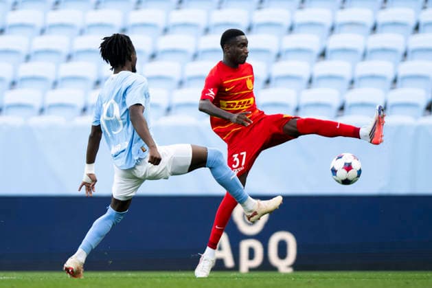October 3, 2026: Israel Anum of Malmö FF and Lamine Sadio of FC Nordsjälland during the friendly match between Malmö FF and FC Nordsjälland on October 3, 2026 in Malmö. Photo by Avdo Bilkanovic, BILDBYRAN COP 115 AB0391. soccer, football, fotball, training match, friendly match, Malmö FF, FC Nordsjälland, bbeng  Copyright: AVDOxBILKANOVIC BB261003AB048