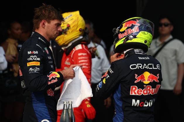 F1 Bahrain Grand Prix 2026 Practice 3 And Qualifying Max Verstappen and Isack Hadjar of Red Bull Racing after the qualifying ahead of the Formula 1 Bahrain Grand Prix at Sepang International Circuit in Sepang, Malaysia on October 3, 2026. Sepang Malaysia  Copyright: xJakubxPorzyckix originalFilename:porzycki-f1bahrai261003_npsYL.jpg