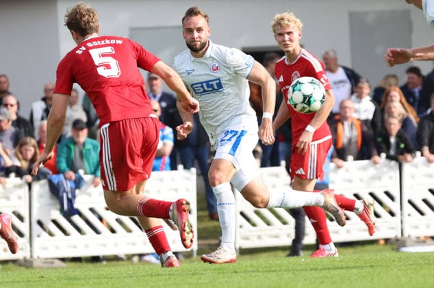 SV Gützkow vs. FC Hansa Rostock, Gützkow, October 3, 2026; Soccer, Mecklenburg-Western Pomerania State Cup; SV Gützkow vs. FC Hansa Rostock; David Kopacz; FC Hansa Rostock on their way to a 0–9 victory; Friedrich Ludwig Jahn Stadium, Gützkow, Mecklenburg-Western Pomerania, Germany