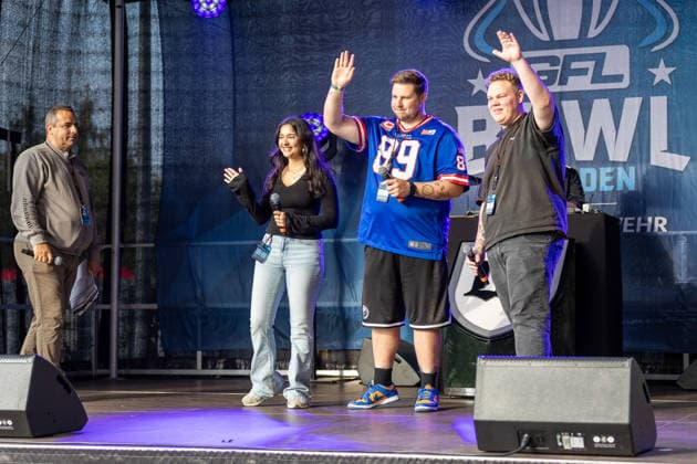 Almina Mina Kiltan (GFL Influencerin), BigNick NickMan (GFL Influencer) and Lion Coach Detroit Bastian (GFL Influencer) Dresden Monarchs vs Potsdam Royals, American Football, German Football League, Week 22, Championship Game, 2026, 03.10.2026, Dresden Rudolf Harbig Stadion Saxony Germany Copyright: xPFA SebastianxJustx