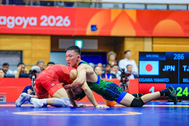 Asian Games 57kg Freestyle: Aiaal Belolyubskii (TJK) def. Yamato Ogawa (JPN) Copyright: xAmirrezaxAliasgarix