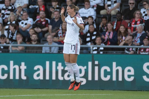 October 3, 2026, xhfmx, Soccer, Google Pixel, Women s Bundesliga, Eintracht Frankfurt vs. FC Bayern Munich, Klara Bühl of FC Bayern Munich celebrates her goal to make it 0–1 against Frankfurt; Goal, Celebration, Frankfurt am Main