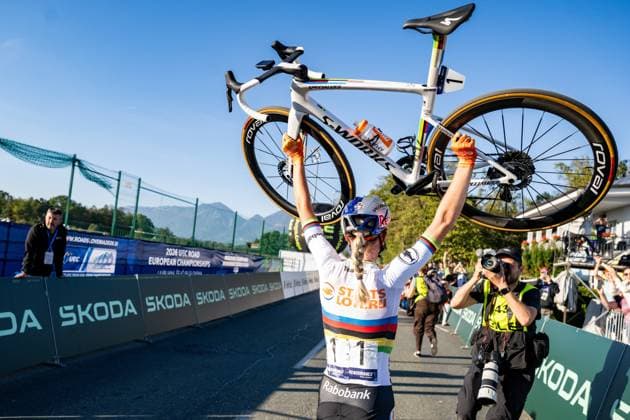 Netherlands Demi Vollering celebrates after winning the elite women Road Race race (130 km) at the cycling UEC Road European Championships, in Ljubljana, Slovenia Saturday 3 October 2026. The UEC Road European Championships are taking place from 02 to 07 October in Ljubljana, Slovenia. DAVIDxPINTENS  x188626855x