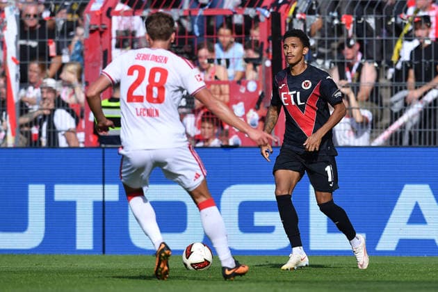Soccer Friendly Match: FC Viktoria Köln vs. 1. FC Köln on October 3, 2026, at Sportpark Höhenberg in Cologne. Sebastian Sebulonsen (Cologne), in the foreground; Eric Gueye (Cologne), in the background xRx