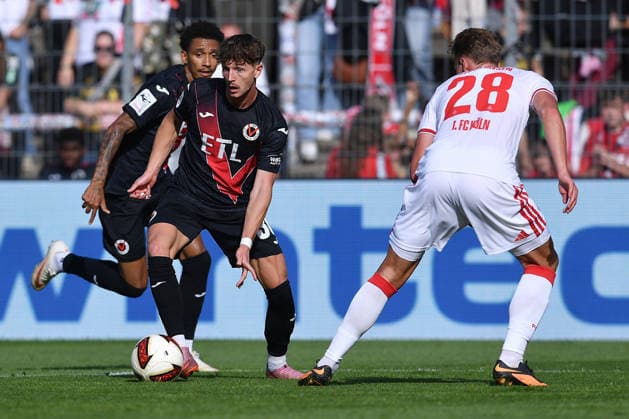 Soccer Friendly Match: FC Viktoria Köln vs. 1. FC Köln on October 3, 2026, at Sportpark Höhenberg in Cologne. Alexander Prokopenko (Cologne), left; Sebastian Sebulonsen (Cologne), right xRx