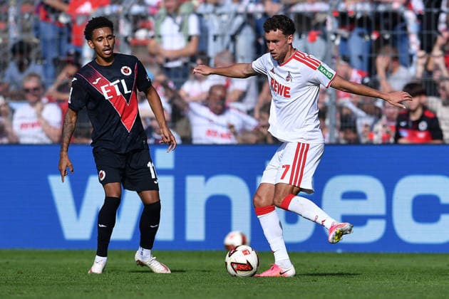 Soccer Friendly Match: FC Viktoria Köln vs. 1. FC Köln on October 3, 2026, at Sportpark Höhenberg in Cologne. Eric Gueye (Cologne), left; Luca Waldschmidt (Cologne), right xRx