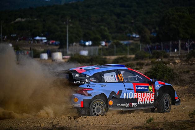 IPA89264635 - Adrien Fourmaux (FRA) and Alexandre Coria (FRA) in a Hyundai i20 N Rally1 in action during the FIA WRC, Motorsport Rallye, WM RALLY ITALIA SARDEGNA in Alghero, Italy, on October 1–4, 2026.  Copyright: xFedericoxManoni IPAxSportx xx IPA89264635