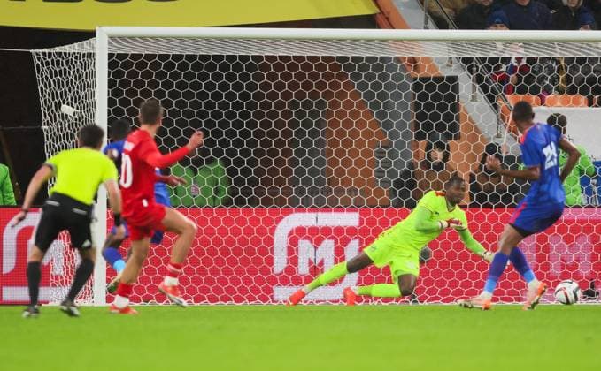 Russia Soccer Friendly Russia - Namibia 9256932 03.10.2026 Russia s Lechi Sadulayev scores a goal against Namibia s goalkeeper Kamaijanda Ndisiro during the friendly soccer match between Russia and Namibia at Yekaterinburg Arena in Yekaterinburg, Russia. Alexei Kolchin Sputnik Yekaterinburg Sverdlovsk Oblast Region Russia  Copyright: xAlexeixKolchinx