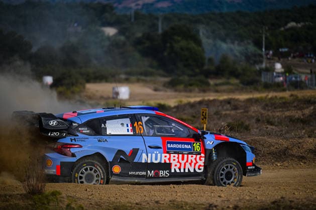 IPA89264639 - Adrien Fourmaux (FRA) and Alexandre Coria (FRA) in a Hyundai i20 N Rally1 in action during the FIA WRC, Motorsport Rallye, WM RALLY ITALIA SARDEGNA in Alghero, Italy, on October 1–4, 2026.  Copyright: xFedericoxManoni IPAxSportx xx IPA89264639