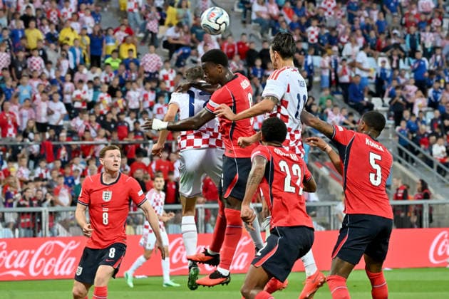 RIJEKA, CROATIA - OCTOBER 03: Petar Sucic of Croatia (C-L) in action against Marc Guehi of England (C) during the UEFA Nations League, League A Group A3, match between Croatia and England at Stadion Rujevica, Rijeka on October 03, 2026 in Rijeka, Croatia. (Photo by Igor Kupljenik Sports Press Photo). Copyright: xIgorxKupljenikx xSPPx Sportspressphoto_SPR244596
