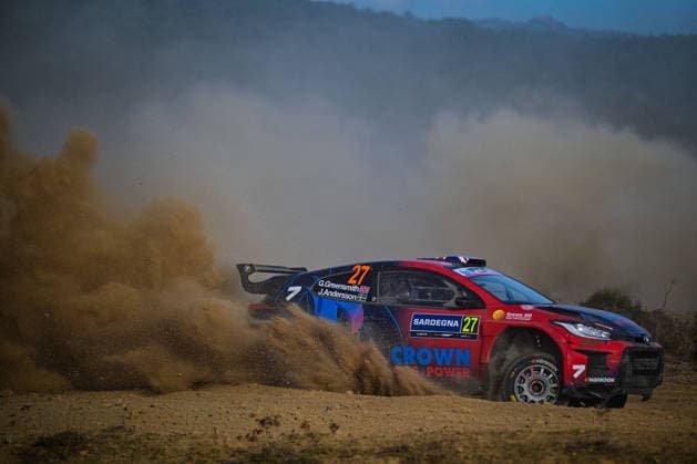 MOTORSPORTS - Rally - WRC, Motorsport Rallye, WM Rally Italia Sardegna Photo by IPA ABACAPRESS.COM89264634 - Gus Greensmith (GBR) and Jonas Andersson (SWE) in a Toyota GR Yaris Rally2 in action during the FIA WRC Rally Italia Sardegna in Alghero, Italy, on October 1–4, 2026. Italia Italy  Copyright: xIPAxSport ABACAx