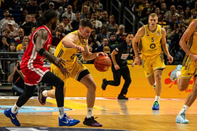 Jonas Mattisseck, October 3, 2026, Alba Berlin vs. Bamberg Baskets, Basketball, BBL, Uber Arena, Berlin. DFL regulations prohibit any use of photographs as image sequences and or quasi-video. Copyright: HMBxMedia xFinnxWeidmann