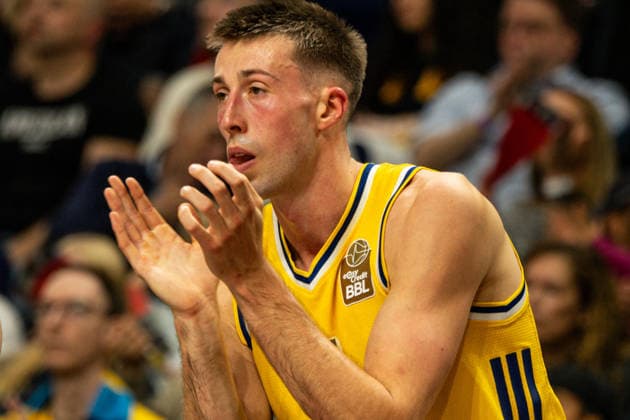 Joe Wieskamp, October 3, 2026, Alba Berlin vs. Bamberg Baskets, Basketball, BBL, Uber Arena, Berlin. DFL regulations prohibit any use of photographs as image sequences and or quasi-video. Copyright: HMBxMedia xFinnxWeidmann