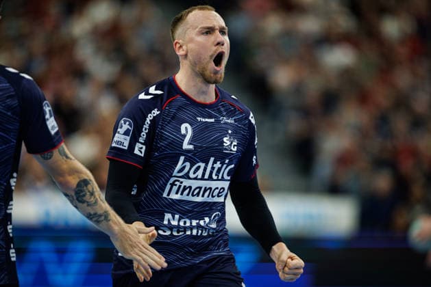 Opel HBL SG Flensburg Handewitt vs. FRISCH AUF Göppingen, October 3, 2026—Celebration: Simon Pytlick (No. 2) celebrates a goal, SG Flensburg Handewitt Opel HBL SG Flensburg Handewitt vs. FRISCH AUF Göppingen, GGW Arena on October 3, 2026 Copyright: xBEAUTIFULxSPORTS MarioxM.xKobergx