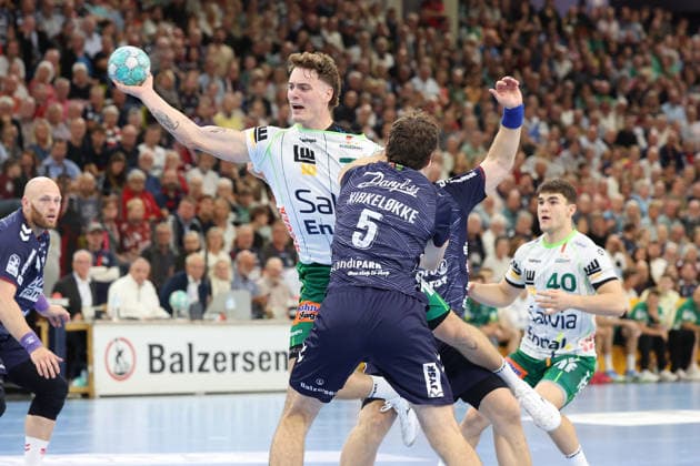 October 3, 2026, xBHAx, Handball, Opel HBL, 2026–2027 Season, 1 HBL, SG Flensburg Handewitt vs. FRISCH AUF Göppingen, GGW Arena Victor Klöve FRISCH AUF Göppingen, 7 against Niclas Kirkelökke SG Flensburg Handewitt, 5 Schleswig-Holstein Deutschkand