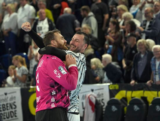 Photo: THW players celebrating after the final whistle; here, the men s handball team (1st Bundesliga) is celebrating on Saturday, October 3, 2026: THW Kiel vs. VfL Gummersbach