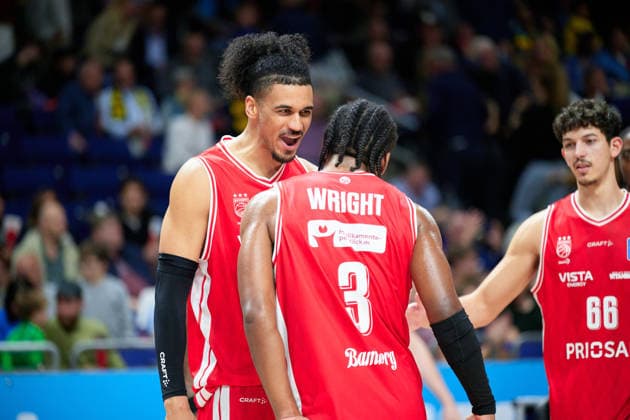 Jonathan Baehre, Bamberg Baskets, 01; Jordan Wright, Bamberg Baskets, 03, celebrating; GER; ALBA Berlin vs. BMA 365 Bamberg Baskets; Men s Basketball; easy Credit BBL; 2026–27 Season; Matchday 4, October 3, 2026 GER, ALBA Berlin vs. BMA 365 Bamberg Baskets, Men s Basketball, easyCredit BBL, 2026–27 Season, Matchday 4, October 3, 2026 Berlin Copyright: xClaudiusxRauch,xEibner-Pressefotox xClaudiusxRauchx EP_CRH