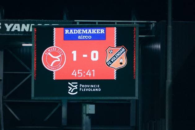 ALMERE , 03-10-2026 , Yanmar Stadium , season 2026 2027 , Dutch , Keukenkampioen division , match between 20:00 uur Almere City FC and FC Volendam , picture shows half time 1-0 Almere City - Volendam  x207868766x Copyright: