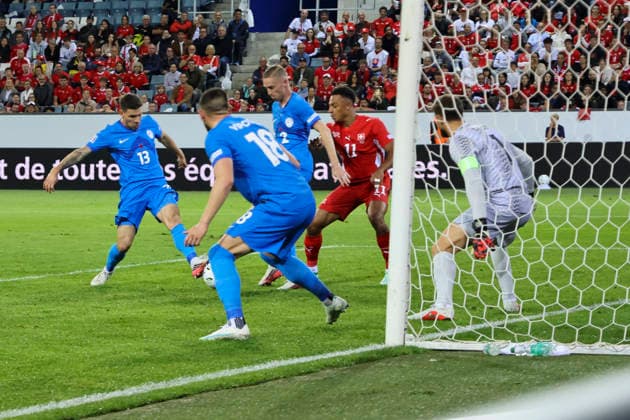 1 1 Own goal by Erik Janza (Slovenia), 13, Switzerland, UEFA, Nations League, Matchday 3, Switzerland vs. Slovenia, October 3, 2026, Swissporarena, Lucerne, Switzerland Copyright: xGrantxHubbsx