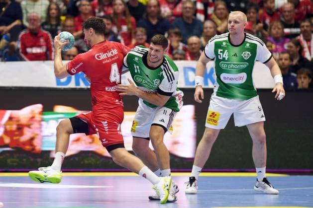 Nikolaj Enderleit, MT Melsungen 4 (on the ball), Sebastian Heymann, TSV Hannover Burgdorf 11, Justus Fischer, TSV Hannover Burgdorf 54 R, GER, MT Melsungen vs. TSV Hannover Burgdorf, Handball, 1st Bundesliga, Matchday 7, 2026–2027 Season, October 3, 2026, GER, MT Melsungen vs. Hannover Burgdorf, Handball, 1st Bundesliga, Matchday 7, 2026–2027 season, October 3, 2026, Kassel Copyright: xEibner-Pressefotox xRolandxSippelx EP_RSL