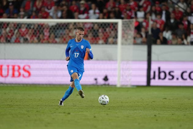 Luzern, Switzerland - October 03: David Zec (17 SLO) during the UEFA Nations League match between Switzerland and Slovenia at thermoplan arena on October 03, 2026 in Luzern, Switzerland. Copyright: xKjetilxWaberx xSPPx Sportspressphoto_SPR244742