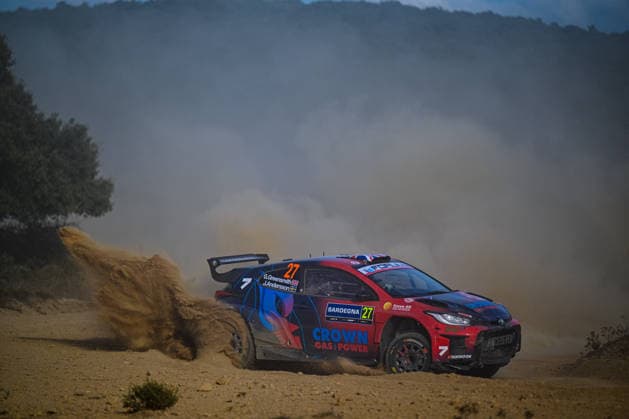 FIA WRC, Motorsport Rallye, WM 2026: Rally Italia Sardegna - Day 3 Gus Greensmith (GBR) and Jonas Andersson (SWE) on a Toyota GR Yaris Rally2 in action during the FIA WRC RALLY ITALIA SARDEGNA in Alghero, Italy on 1-4 October, 2026. Alghero Sardinia Italy  Copyright: xFedericoxManonix originalFilename:manoni-rallyita261003_np4do.jpg