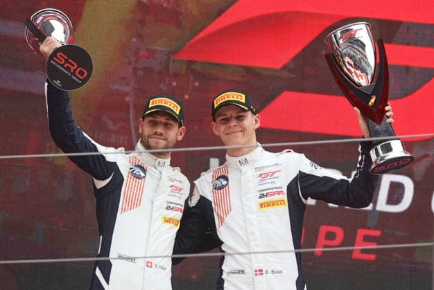 GT World Challenge Europe powered by AWS Barcelona 2026 Bastian Buus and Ricardo Feller of Lionspeed GP stand on the podium at the Circuit de Barcelona-Catalunya after finishing second in the GT World Challenge Europe race in Barcelona, Spain, on October 3, 2026. Barcelona Barcelona Spain  Copyright: xUrbanandsportx originalFilename:valls-gtworldc261103_np2VZ.jpg