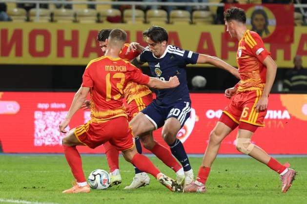 Kieron Bowie of Scotland in action. North Macedonia v Scotland, UEFA Nations League, Football, Nacionalna Arena Tose Proeski, Skopje, North Macedonia - 03 Oct 2026Skopje Nacionalna Arena Tose Proeski North Macedonia  Copyright: xNikolaxKrstic Shutterstockx 17184131ex
