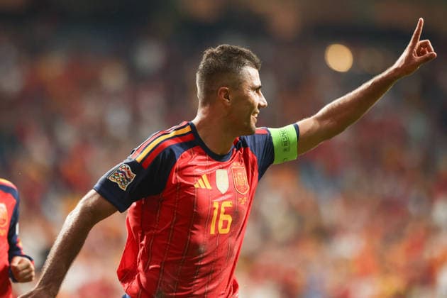 RECORD DATE NOT STATED 3rd October 2026; Carlos Tartiere Stadium, Oviedo, Spain; UEFA Nations League Football, Spain versus Czech Republic; Spain& x2019;s 16 Rodri, celebration after goal to put Spain up 2-0 AmandaxMcMaster