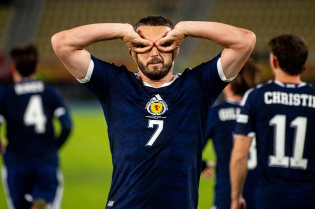 John McGinn seen celebrating after scoring goal during UEFA Nations League Division B game between National Teams of North Macedonia an Scotland (Jacek Prondzynski Ball Raw Images) Skopje North Macedonia, Skopje North Macedonia Copyright: xJacekxProndzynskix jacekprondzynski_northmacedonia_scotland_2627_026