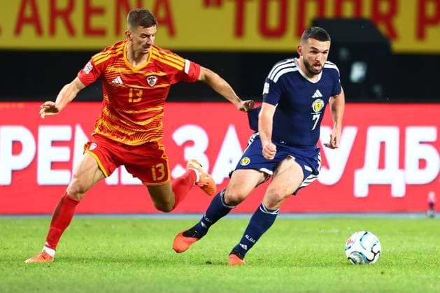 Anes Meljichi of North Macedonia and John McGinn of Scotland in action. North Macedonia v Scotland, UEFA Nations League, Football, Nacionalna Arena Tose Proeski, Skopje, North Macedonia - 03 Oct 2026Skopje Nacionalna Arena Tose Proeski North Macedonia  Copyright: xNikolaxKrstic Shutterstockx 17184131fw