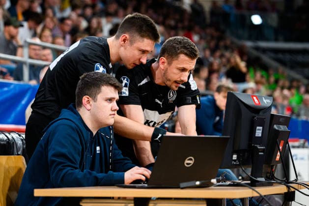 Bietigheim HBL 26 27 SG BBM Bietigheim Fuechse Berlin (from left): Referee Marvin Cesnik and Referee Jonas Konrad, Bietigheim-Bissingen, Egetrans Arena, Baden-Württemberg, Germany